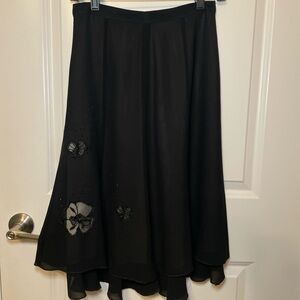 Chic Asymmetrical Black Skirt with Butterfly Details